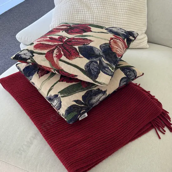 Limon Floral Cushions & Gracious Living Burgundy Throw