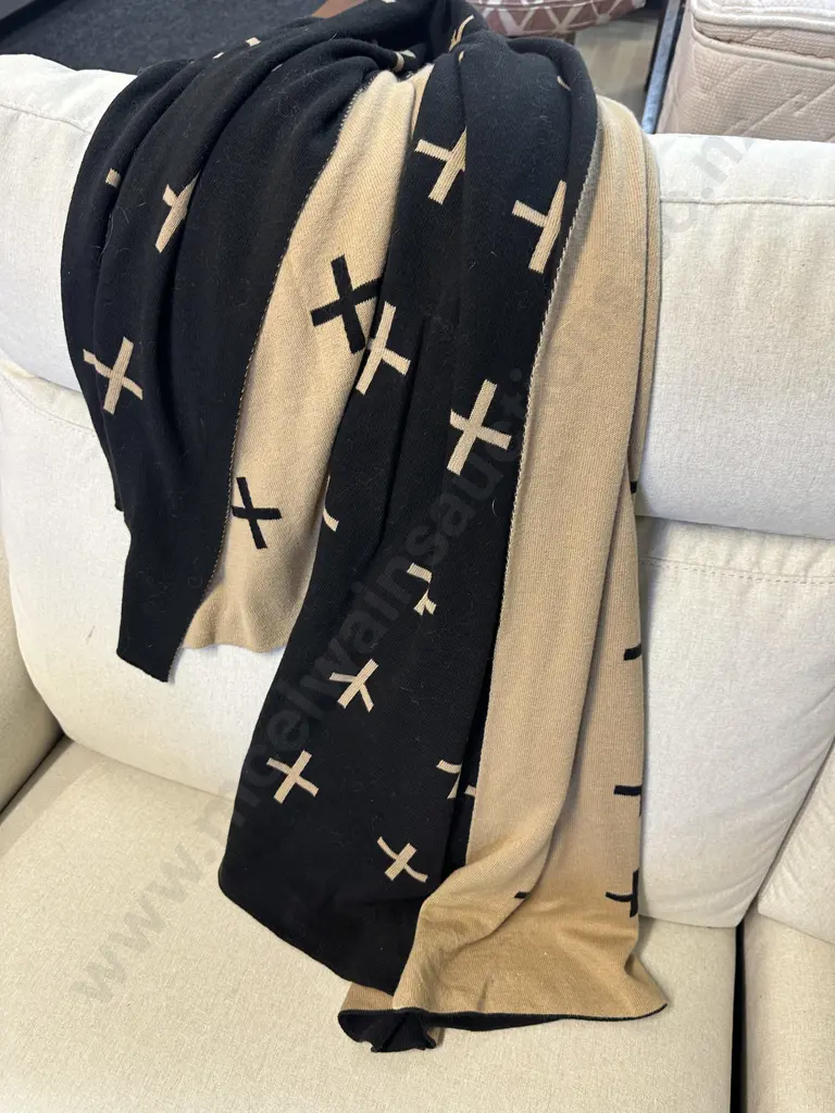 Mulberi Throw Beige With Black Crosses Image 1++