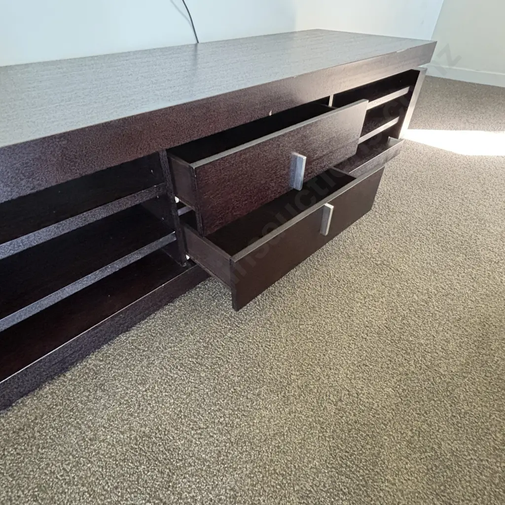 Large TV Unit - Chocolate Brown Colour, 2 Drawers, 4 Adjustable Shelves. H51.5 W200 D60cm Image 1++