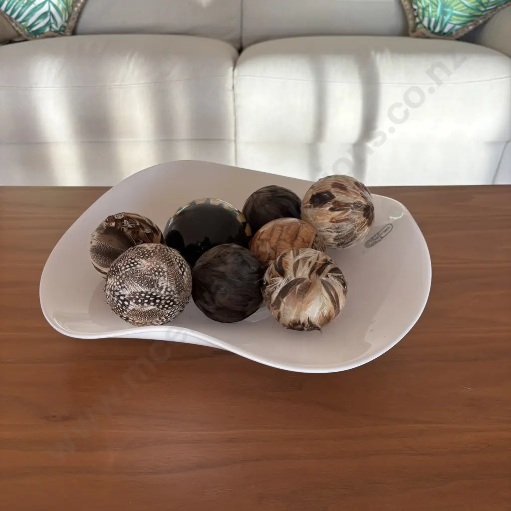 Art Glass Bowl with Decorative Balls Including Feather Etc Image 1++