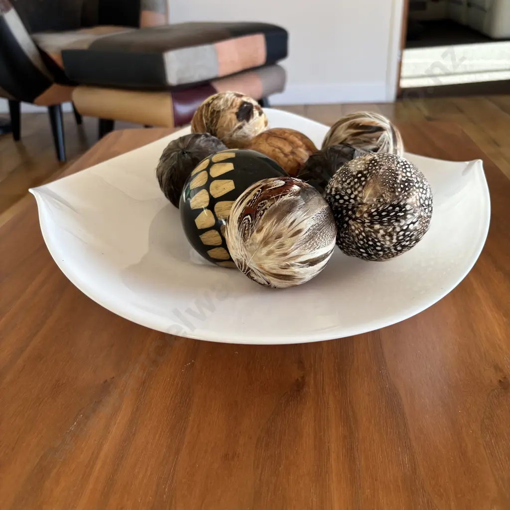 Art Glass Bowl with Decorative Balls Including Feather Etc Image 1++