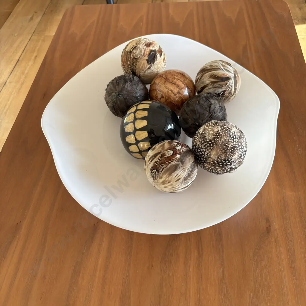 Art Glass Bowl with Decorative Balls Including Feather Etc Image 1++