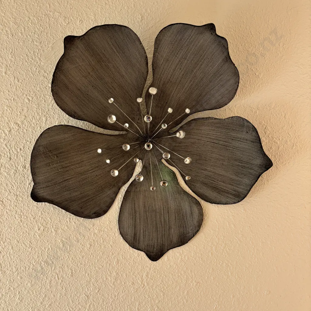 Floral Wall Art. Dia 60cm with Decorative Bulbous Vase 32cmH Image 1++