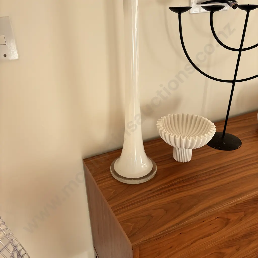 White Slender Art Glass Vase With Artificial Flowers. H80cm Image 1++