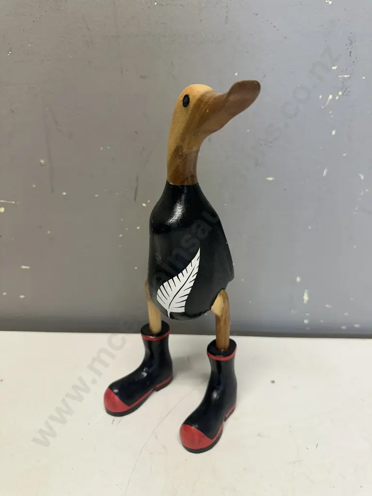 Wooden Footy Duck In Gumboots H26cm. Image 1++