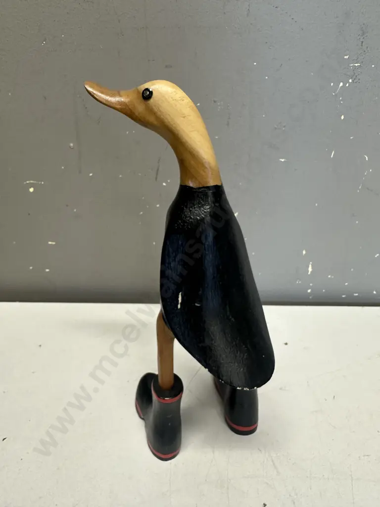 Wooden Footy Duck In Gumboots H26cm. Image 1++