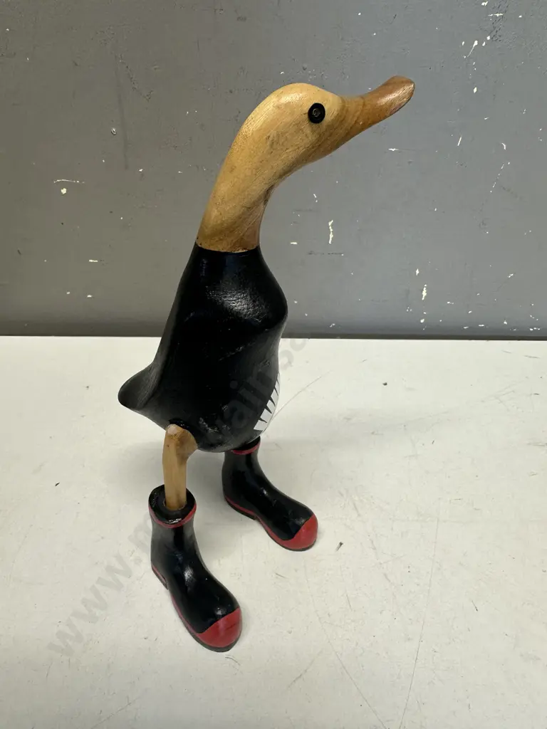Wooden Footy Duck In Gumboots H26cm. Image 1++