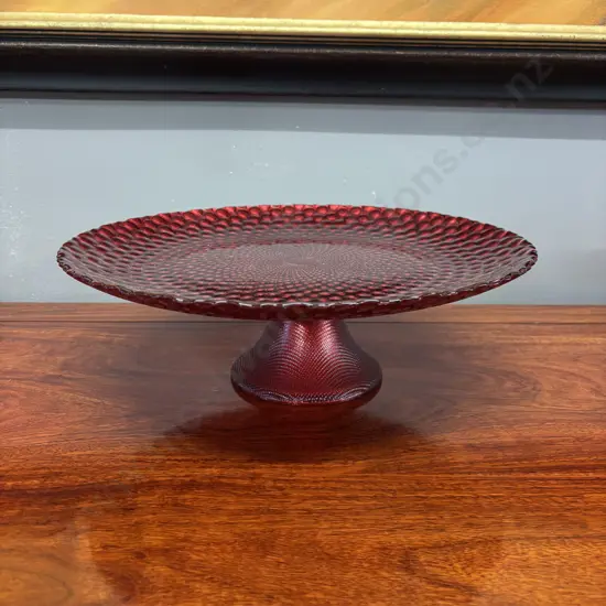 Stunning Ruby Red Glass Cake Stand