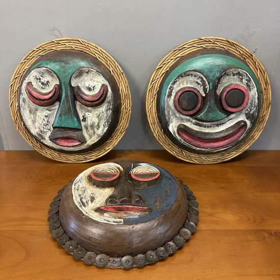 Decorative Tribal Circular Face Wall Art x3 Dia35cm.