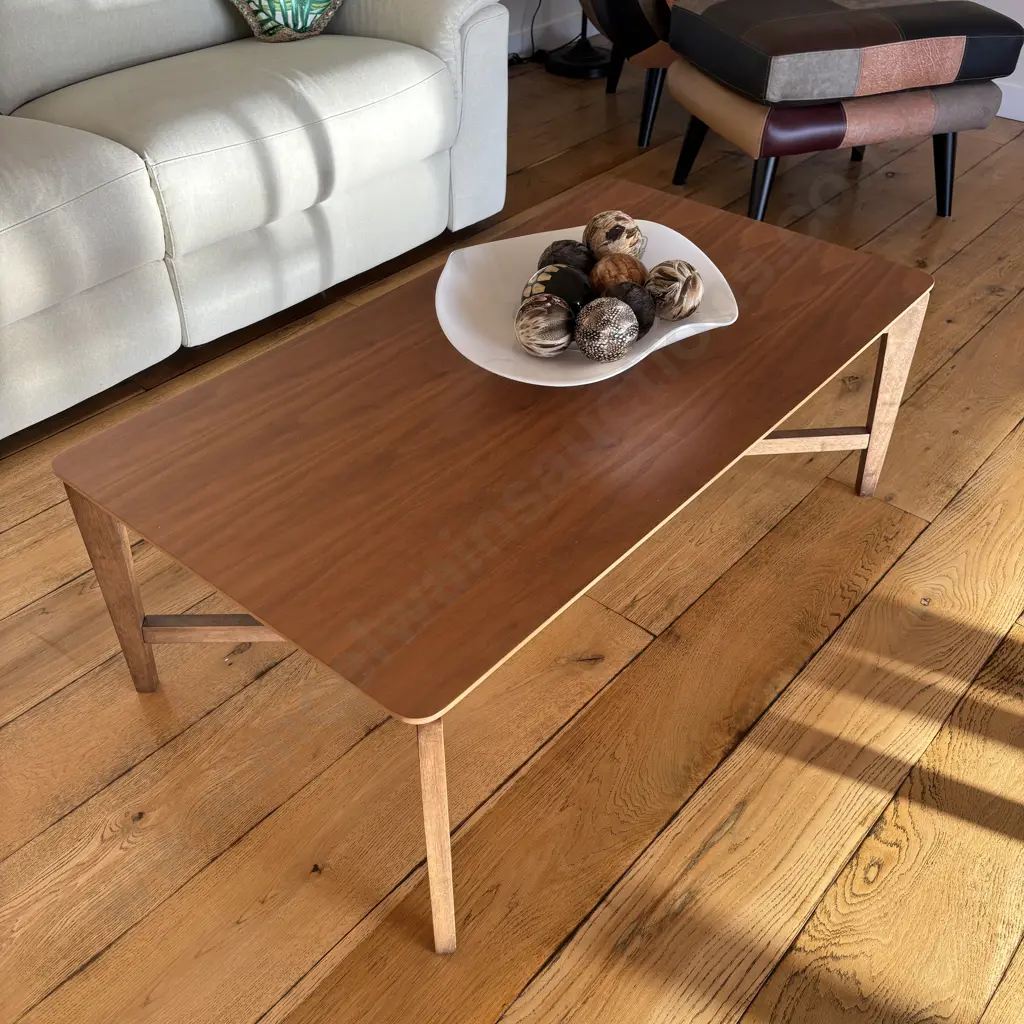 Mid Century Style Rectangular Coffee Table, Oak Base With Wood Effect Top. H39 W110 D60cm Image 1++