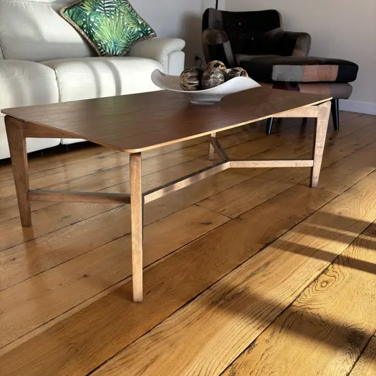 Mid Century Style Rectangular Coffee Table, Oak Base With Wood Effect Top. H39 W110 D60cm