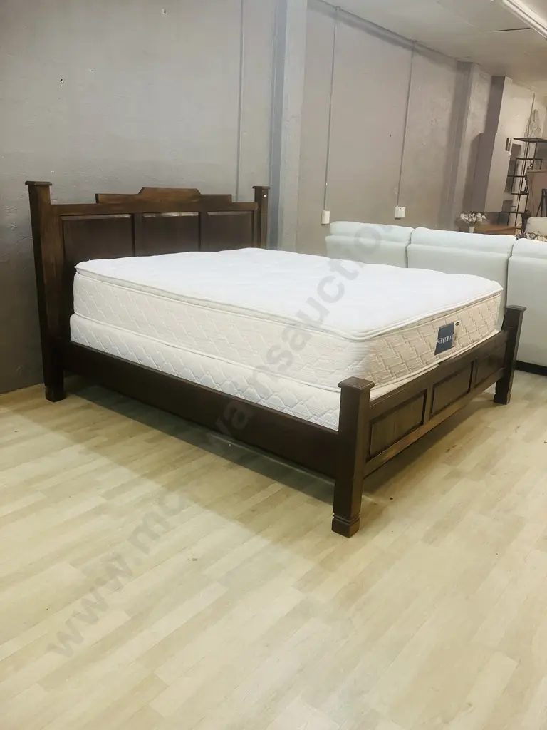 Wooden Framed Kingsize Bed - Dark Colour, Raised Panels, With Sleepyhead Minerva Mattress & Split Base Image 1++
