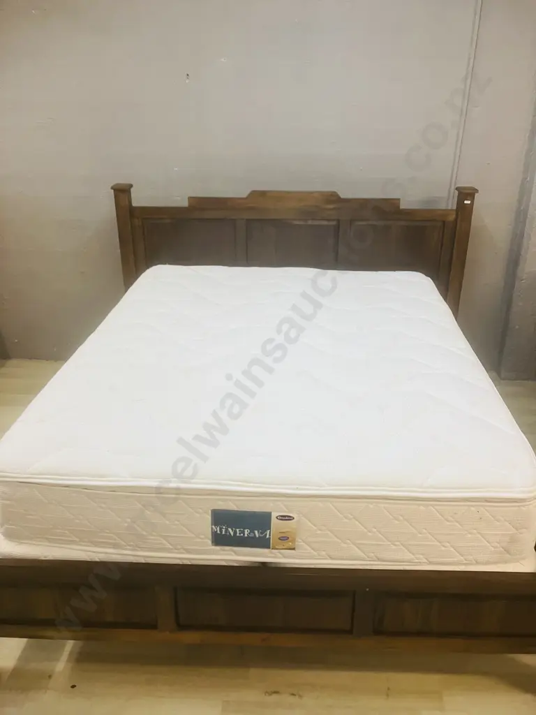 Wooden Framed Kingsize Bed - Dark Colour, Raised Panels, With Sleepyhead Minerva Mattress & Split Base Image 1++