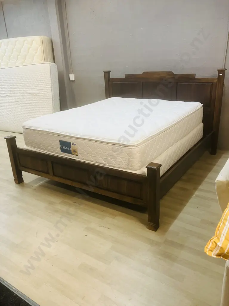 Wooden Framed Kingsize Bed - Dark Colour, Raised Panels, With Sleepyhead Minerva Mattress & Split Base Image 1++