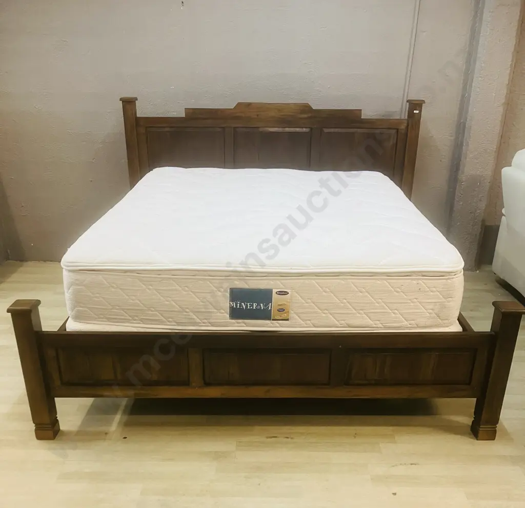 Wooden Framed Kingsize Bed - Dark Colour, Raised Panels, With Sleepyhead Minerva Mattress & Split Base Image 1++