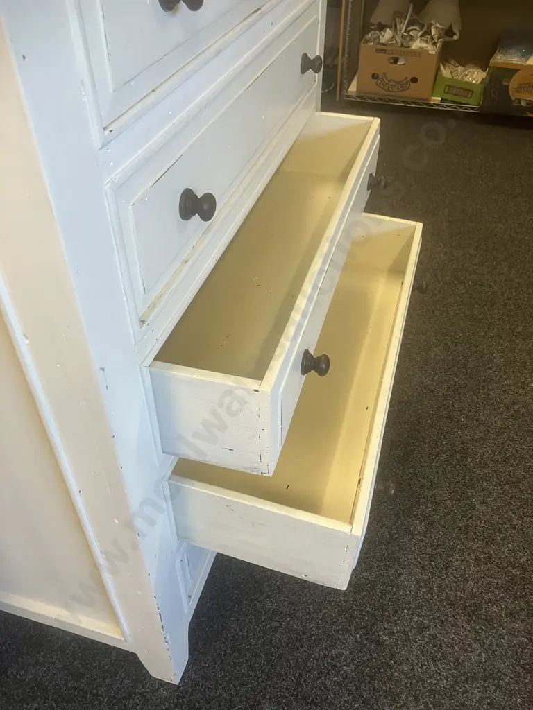 Shabby Chic 6 Drawer Tallboy, Rustic Metal Handles. H150 W106 D50cm Image 1++
