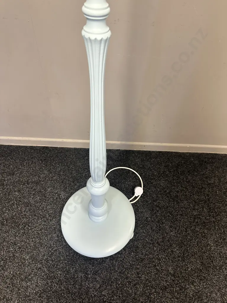 Painted Pale Blue Floor Lamp With Multi Coloured Abstract Shade H184cm. Image 1++