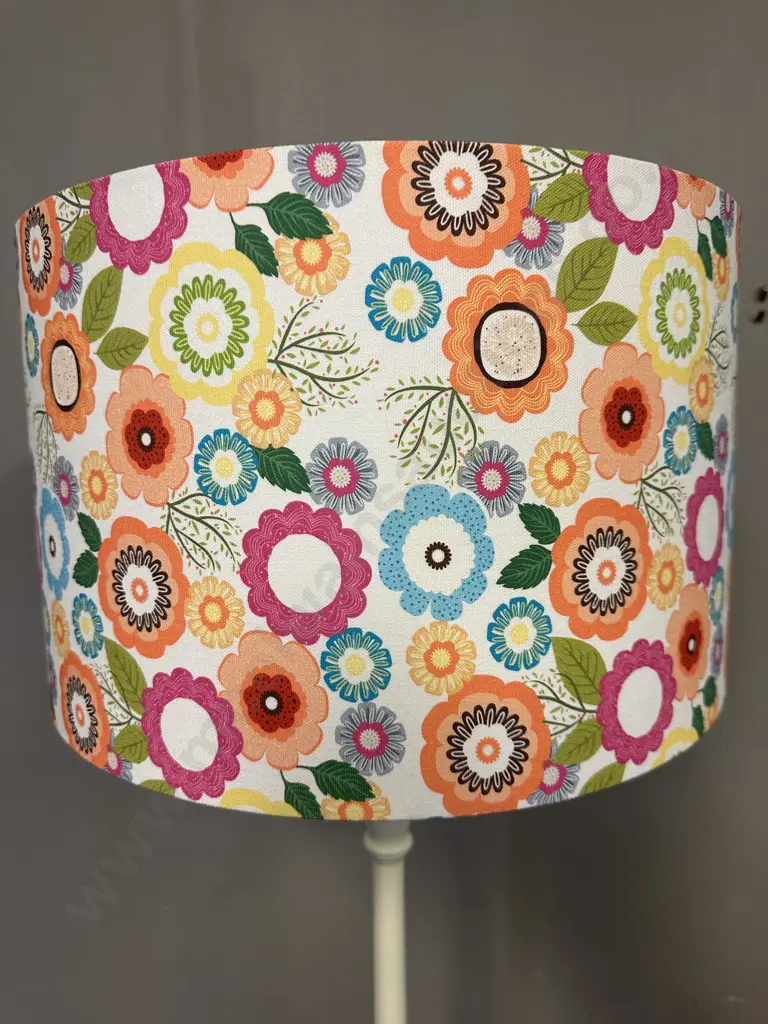 Painted Cream Floor Lamp With Funky Floral Shade H157cm. Image 1++