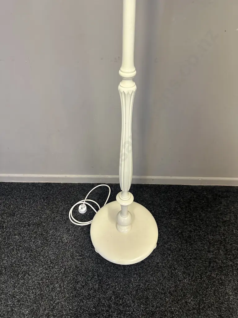 Painted Cream Floor Lamp With Funky Floral Shade H157cm. Image 1++