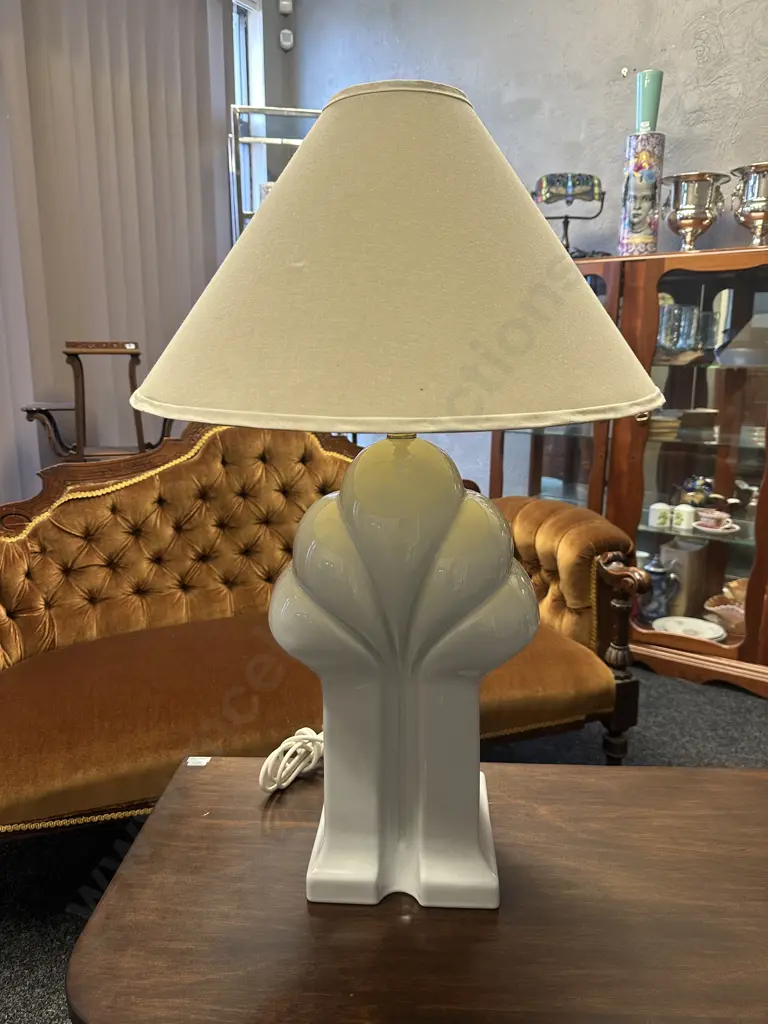 Large Art Deco Gloss Ceramic Table Lamp With Cream Shade H80cm Image 1++