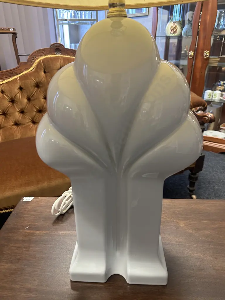 Large Art Deco Gloss Ceramic Table Lamp With Cream Shade H80cm Image 1++