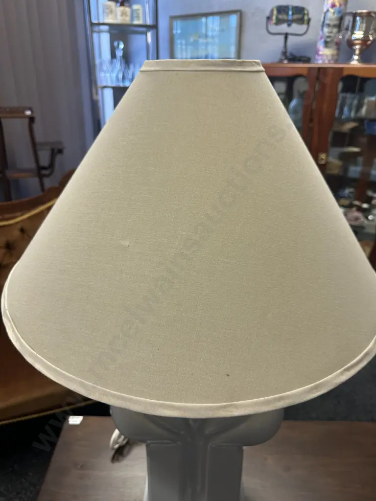 Large Art Deco Gloss Ceramic Table Lamp With Cream Shade H80cm Image 1++