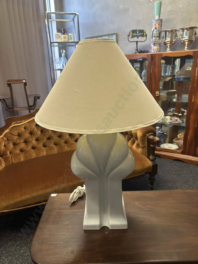 Large Art Deco Gloss Ceramic Table Lamp With Cream Shade H80cm Image 1++