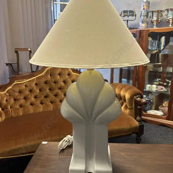 Large Art Deco Gloss Ceramic Table Lamp With Cream Shade H80cm