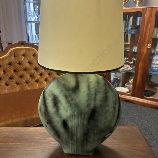 Vintage Table Lamp Spearmint Green & Black Base With Ribbed Detail & Cream Shade