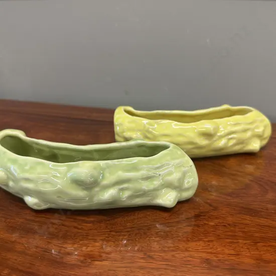 Pair Of Temuka Curved Log Trough Planters L19cm.