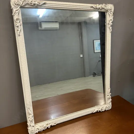 Vintage Rectangular Cream Ornate Mirror 63x51cm.