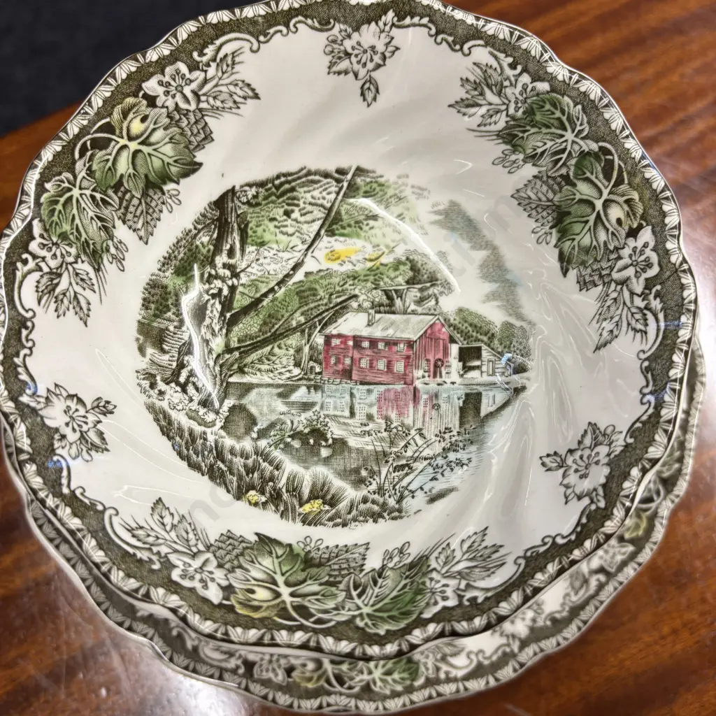 Vintage Johnson Bros "The Friendly Village" "the old mill" bowls with 8 "the school house" dinner plates Image 1++