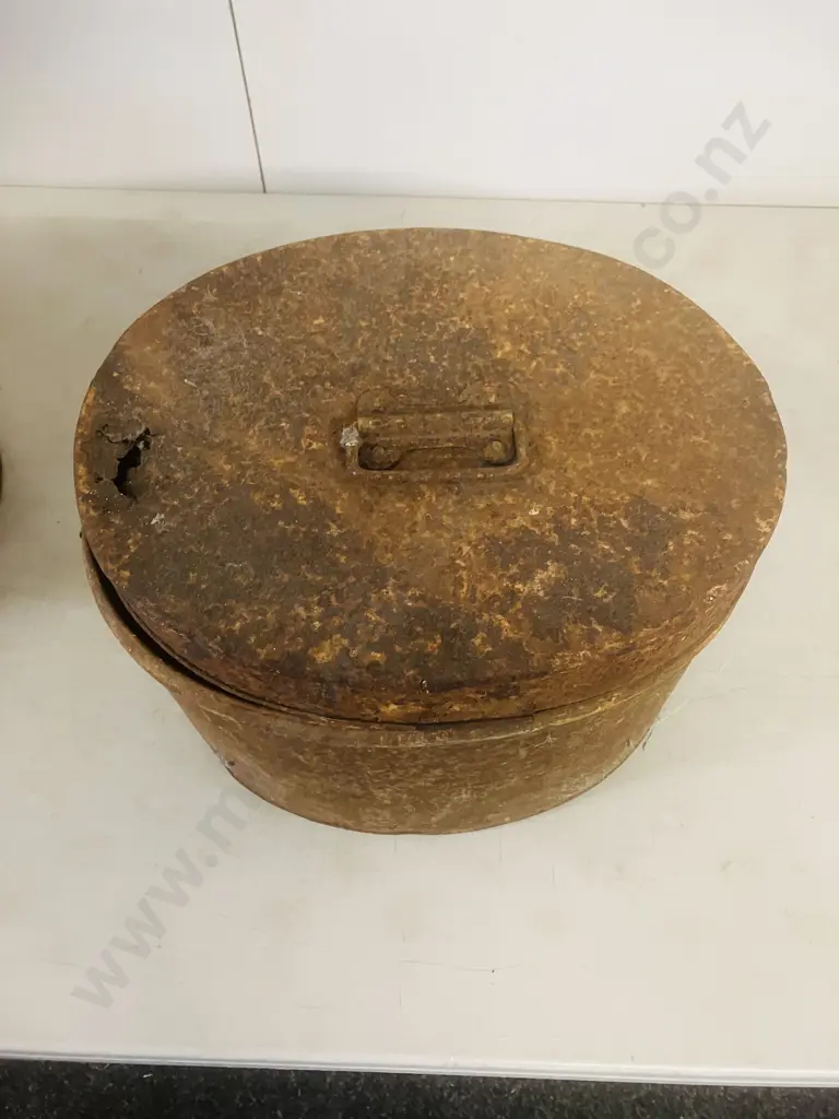 Pair of Antique Victorian Tin Hat Boxes (1 Quite Rusty) Image 1++