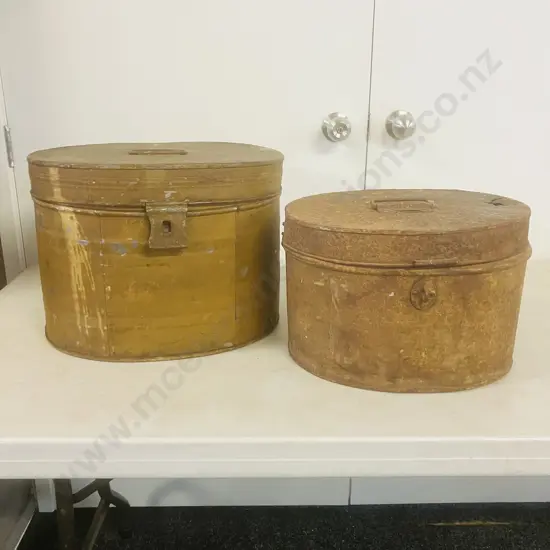 Pair of Antique Victorian Tin Hat Boxes (1 Quite Rusty)