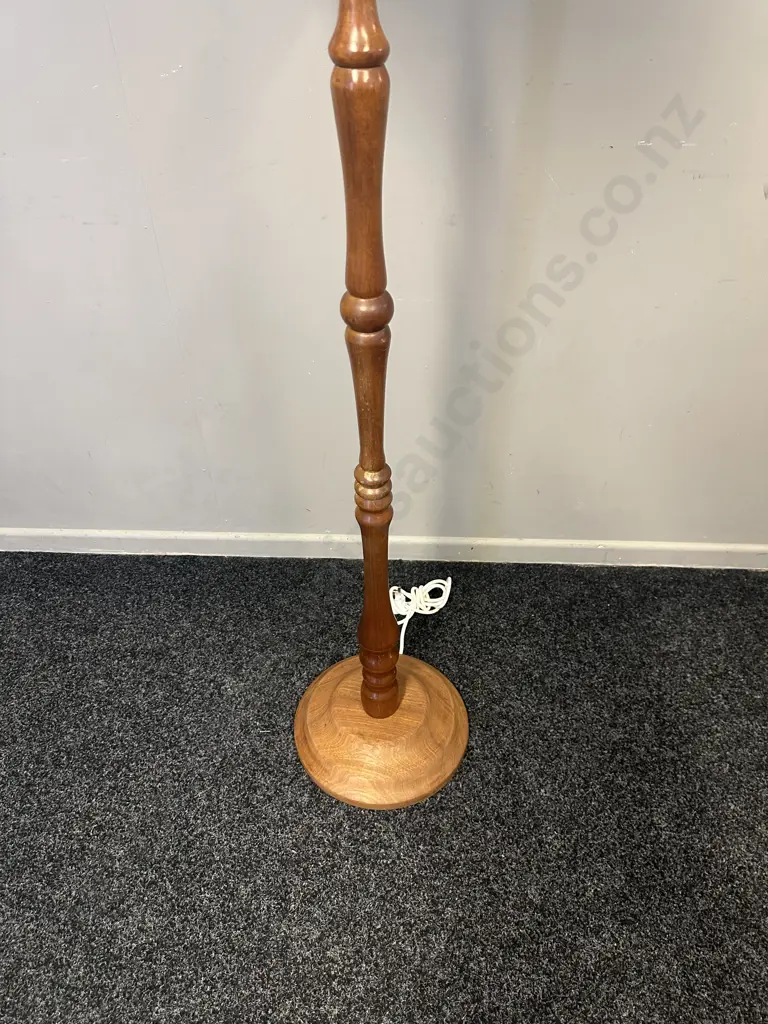 Mahogany Floor Lamp With Green & White Spotted Shade H160cm. Image 1++