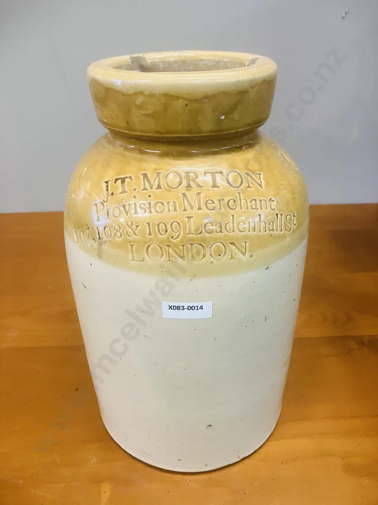 Antique Powell Bristol Stoneware Crock -  J T MORTON Provision Merchant London March 1849. 31 x 18.5cm Image 1++