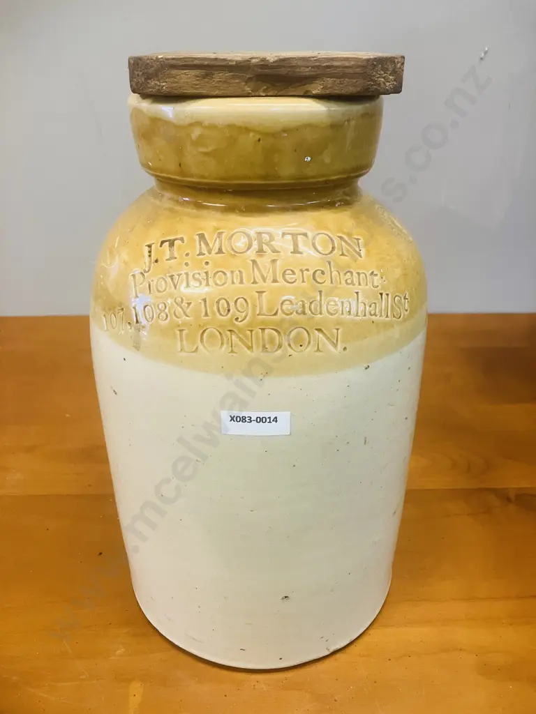 Antique Powell Bristol Stoneware Crock -  J T MORTON Provision Merchant London March 1849. 31 x 18.5cm Image 1++