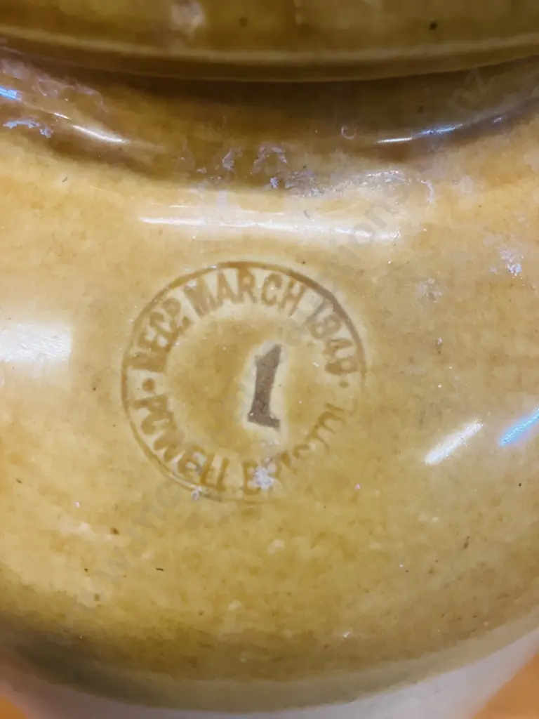 Antique Powell Bristol Stoneware Crock -  J T MORTON Provision Merchant London March 1849. 31 x 18.5cm Image 1++