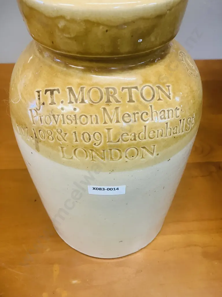Antique Powell Bristol Stoneware Crock -  J T MORTON Provision Merchant London March 1849. 31 x 18.5cm Image 1++