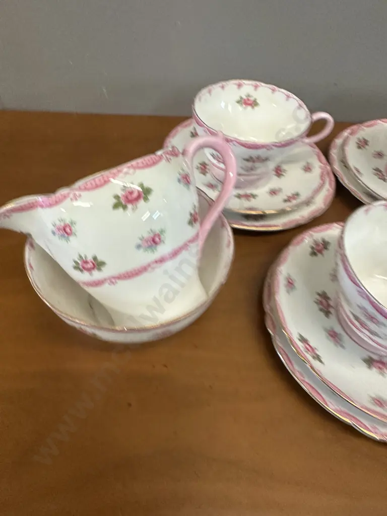 English 'Shelley' Fine Bone China Tea Ware Pattern Dainty With Pink Roses & Garland Detail Image 1++