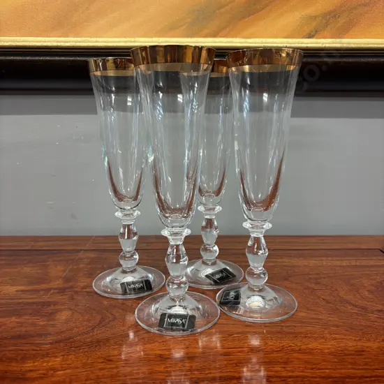 Mikasa Champagne Flutes x 4 with gold trim