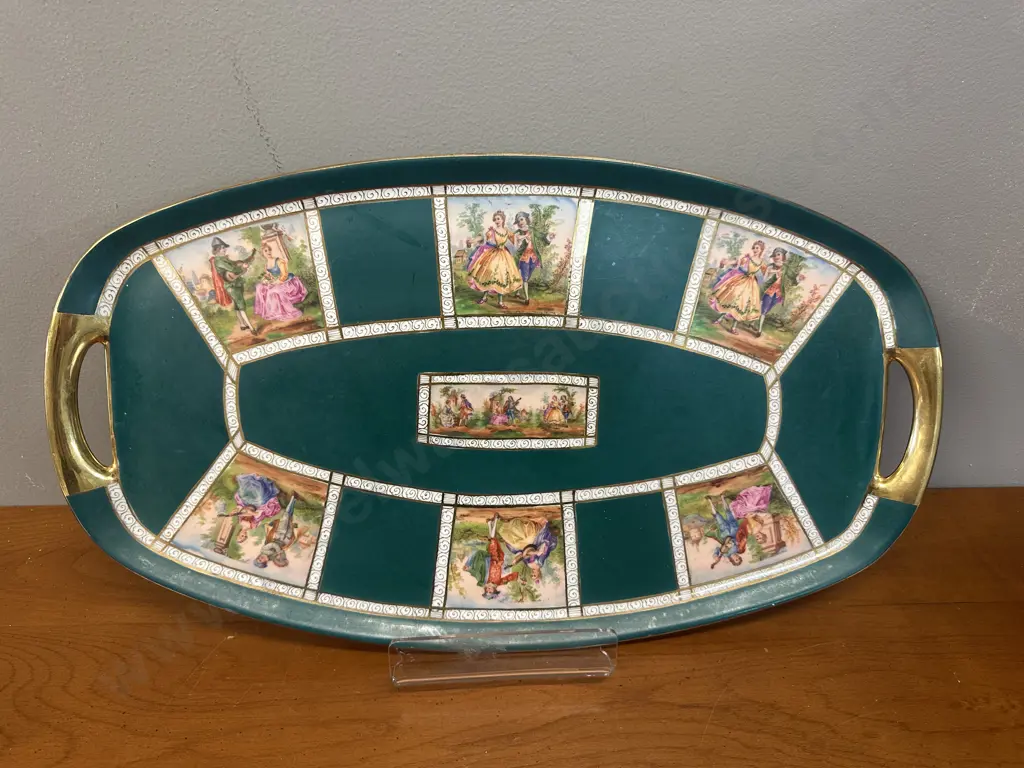 Vintage Czech Bohemia Porcelain Demitasse Tea Ware On Serving Tray Image 1++