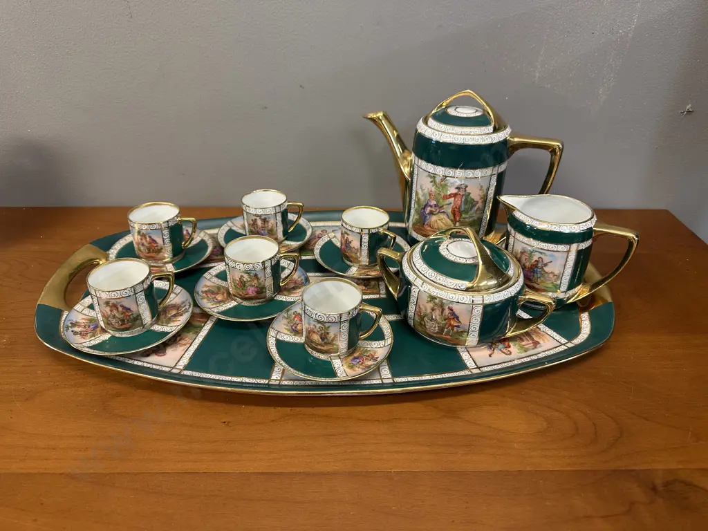 Vintage Czech Bohemia Porcelain Demitasse Tea Ware On Serving Tray Image 1++