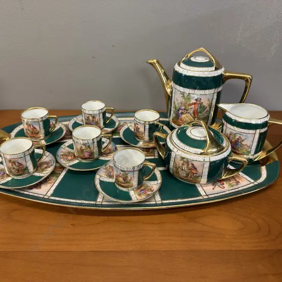 Vintage Czech Bohemia Porcelain Demitasse Tea Ware On Serving Tray