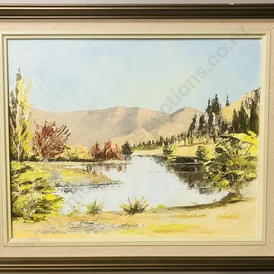 Kathleen M. McBeath "L. Benmore Recreation Area From Below The Dam" 1980s Framed Original Painting. 51 x 61cm