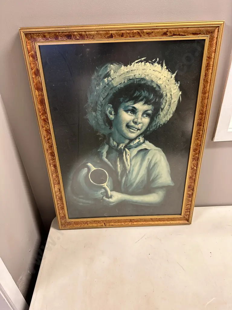 Vintage Framed Artwork. Child with Pot. 53 x 47cm Image 1++