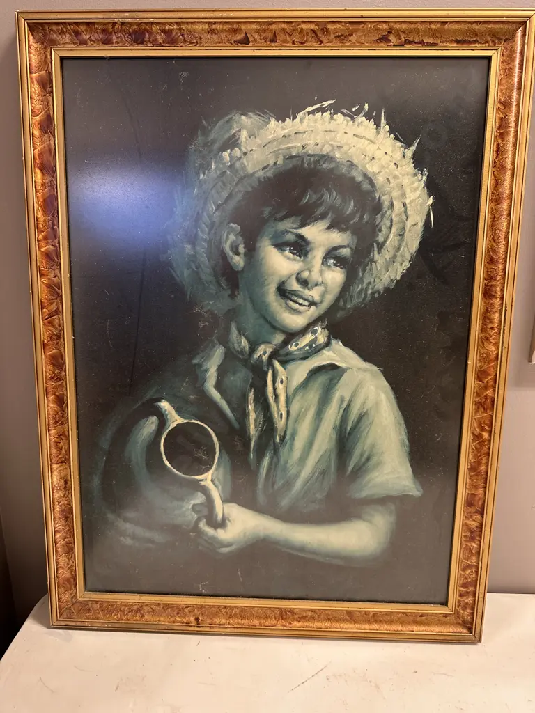 Vintage Framed Artwork. Child with Pot. 53 x 47cm Image 1++