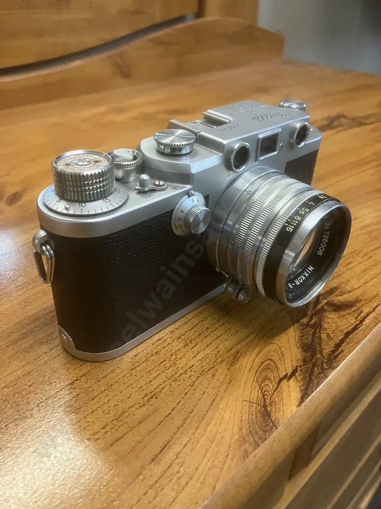 Nicca Type-3F (Japanese 35mm Leica Copy) #85046 - Knob Winding Variant, Nippon Kogaku NIKKOR-H.C 1:2 f/5cm Lens #726006 Image 1++