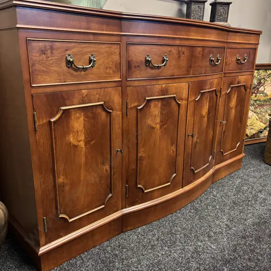 Vintage Walnut and Mahogany Sideboard/Buffet.  Curved Front. Felt drawer. With keys. H85 W140 D46cm