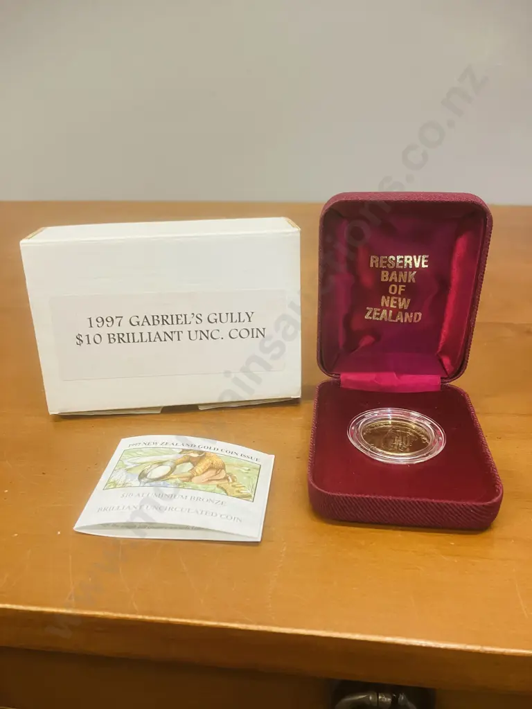 New Zealand - 1997 - Brilliant Uncirculated $10 Coin - Gabriel's Gully With Case & Information Card Image 1++